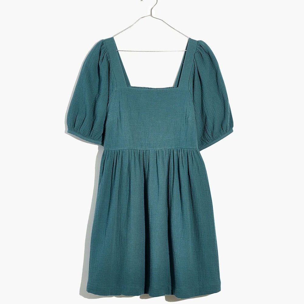 Madewell Lightspun Square Neck Puff Sleeve Dress
